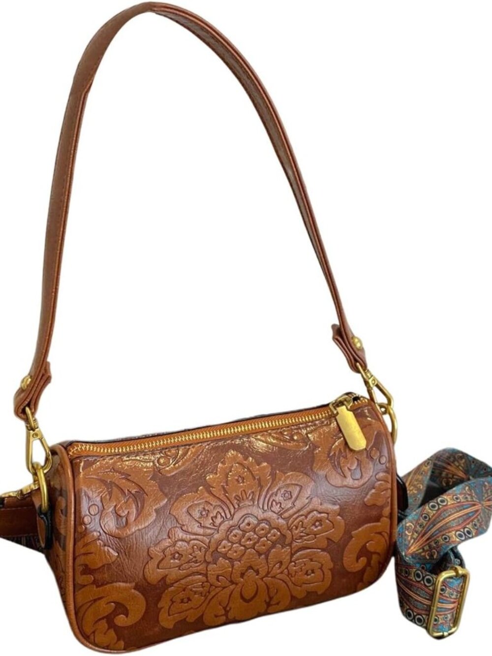 Floral Tooled Leather Crossbody Bag - Vintage Western Cowgirl Purse, Square